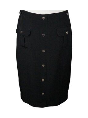 Calvin Klein Black Button-Front Pencil Skirt With Pockets Size 6
